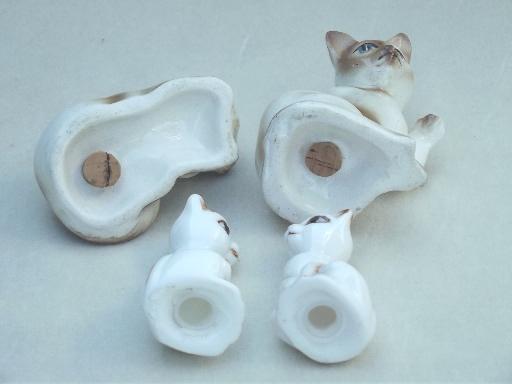 photo of vintage china cat salt & pepper shakers, Siamese cats figural S&P lot  #7