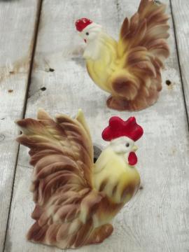 catalog photo of vintage china chickens, hand-painted pottery hen & rooster pair of figurines