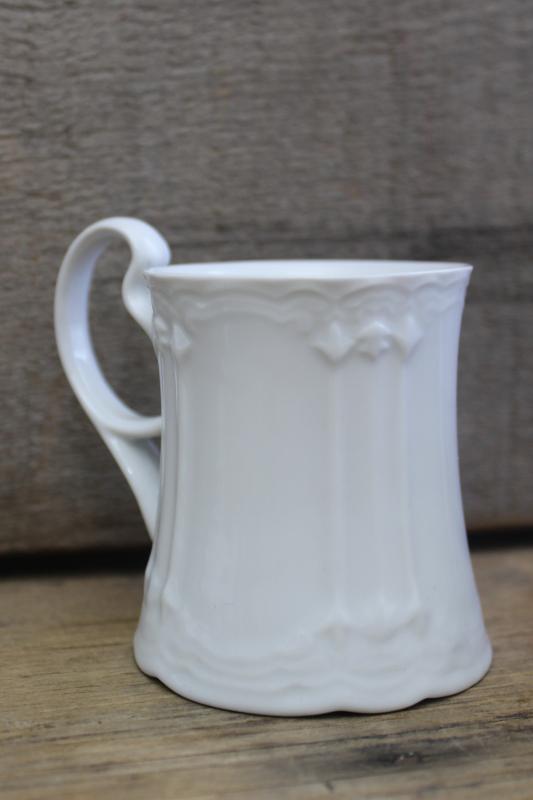 photo of vintage china chocolate or espresso cups, pure white porcelain w/ embossed pattern #4