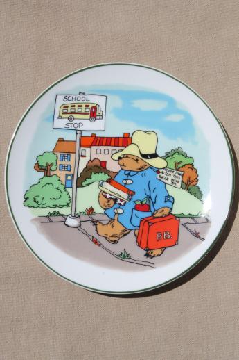 photo of vintage china collector's plate - Paddington Bear at bus stop for back to school  #1