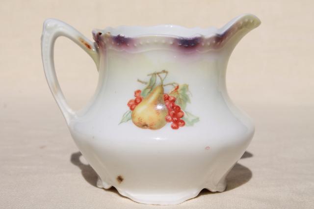 photo of vintage china cream pitcher w/ strawberries, lovely shabby old creamer or milk jug  #3