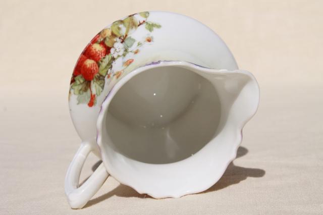 photo of vintage china cream pitcher w/ strawberries, lovely shabby old creamer or milk jug  #5