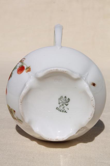 photo of vintage china cream pitcher w/ strawberries, lovely shabby old creamer or milk jug  #6