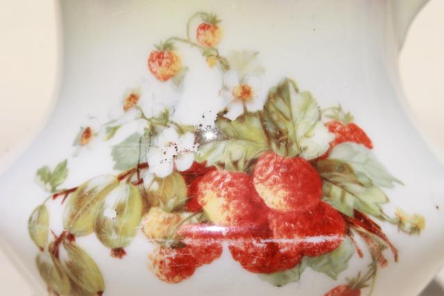 photo of vintage china cream pitcher w/ strawberries, lovely shabby old creamer or milk jug  #8