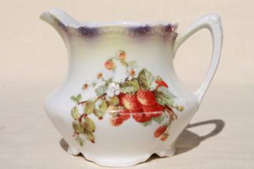 catalog photo of vintage china cream pitcher w/ strawberries, lovely shabby old creamer or milk jug 