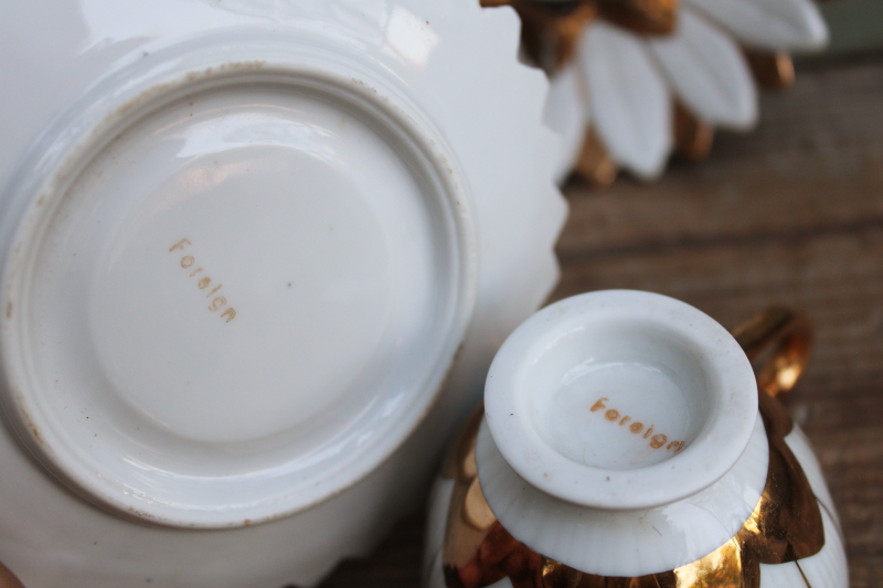 photo of vintage china demitasse cups & saucers, white w/ gold flower shaped espresso or tiny tea cups set for 6  #3