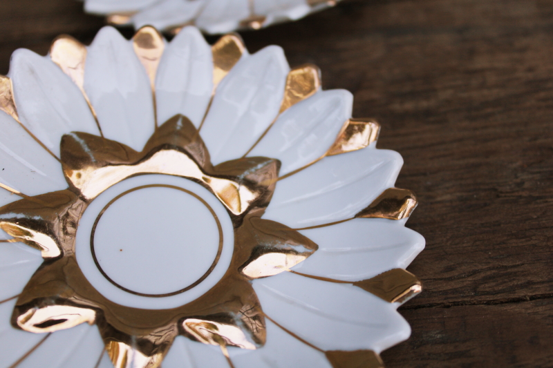 photo of vintage china demitasse cups & saucers, white w/ gold flower shaped espresso or tiny tea cups set for 6  #5