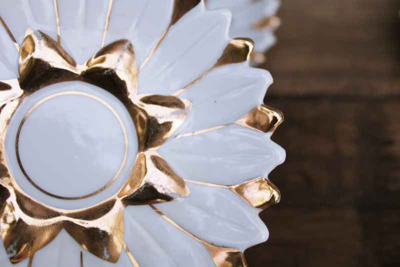 photo of vintage china demitasse cups & saucers, white w/ gold flower shaped espresso or tiny tea cups set for 6  #6