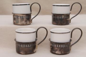 catalog photo of vintage china demitasse cups or turkish coffee glasses w/ silver plate cup holders