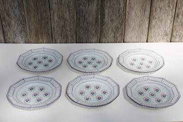 catalog photo of vintage china dessert plates set, reticulated border hand painted floral