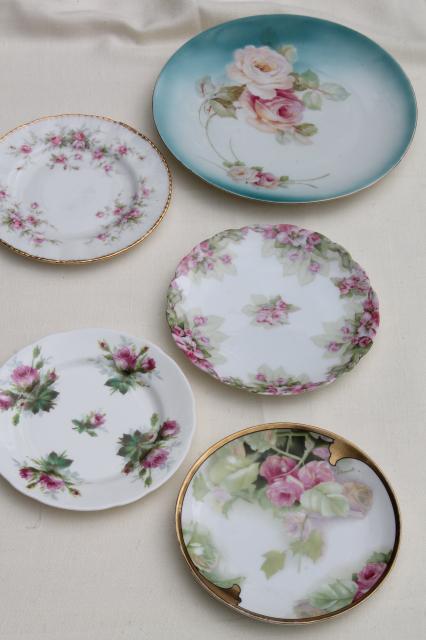 photo of vintage china dessert set, mismatched roses cake plates & serving plate #1