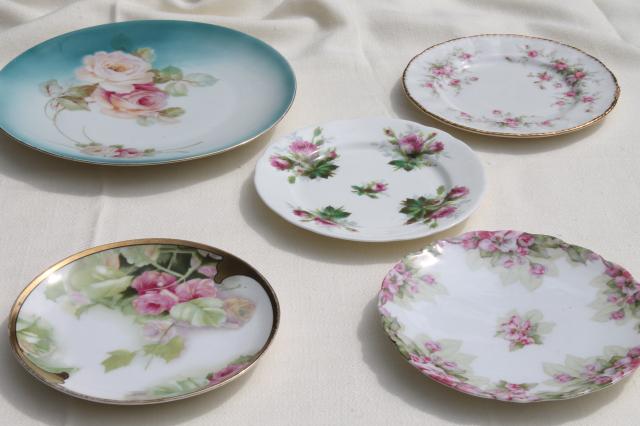 photo of vintage china dessert set, mismatched roses cake plates & serving plate #2
