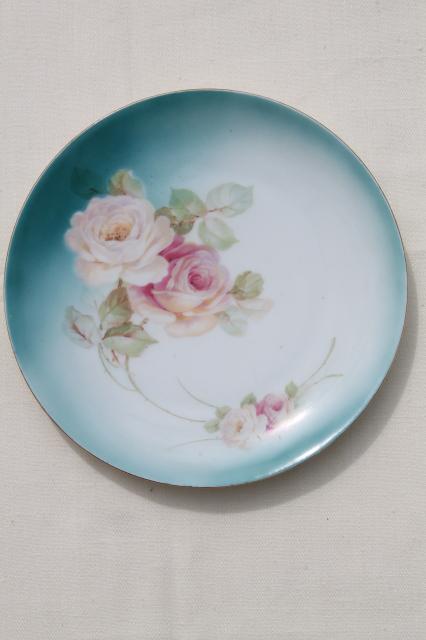 photo of vintage china dessert set, mismatched roses cake plates & serving plate #3