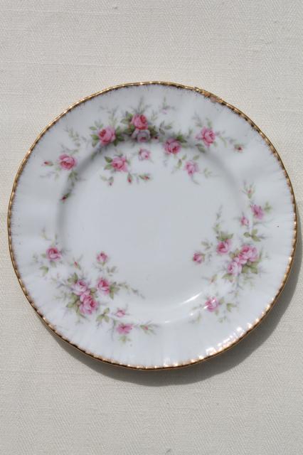 photo of vintage china dessert set, mismatched roses cake plates & serving plate #5