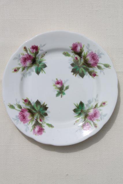 photo of vintage china dessert set, mismatched roses cake plates & serving plate #7