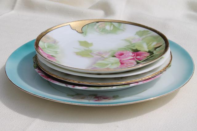 photo of vintage china dessert set, mismatched roses cake plates & serving plate #8