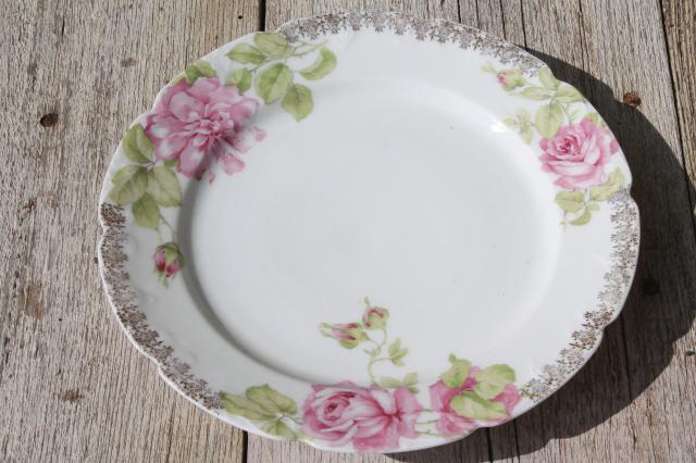 photo of vintage china dessert set, mismatched roses cake plates & serving plate #3