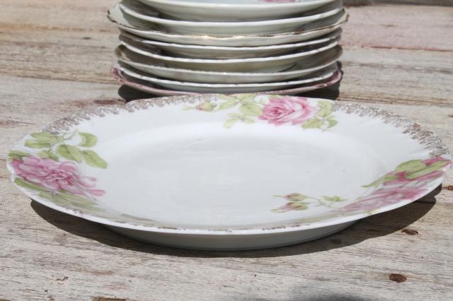 photo of vintage china dessert set, mismatched roses cake plates & serving plate #4