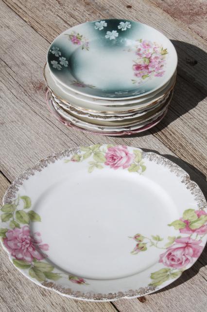 photo of vintage china dessert set, mismatched roses cake plates & serving plate #5