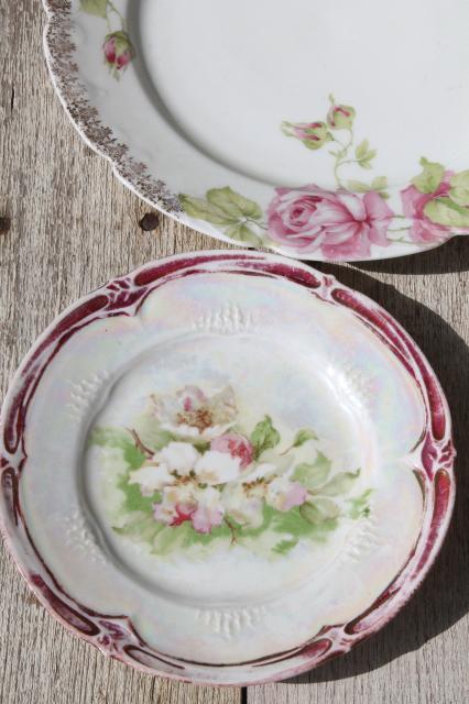 photo of vintage china dessert set, mismatched roses cake plates & serving plate #8