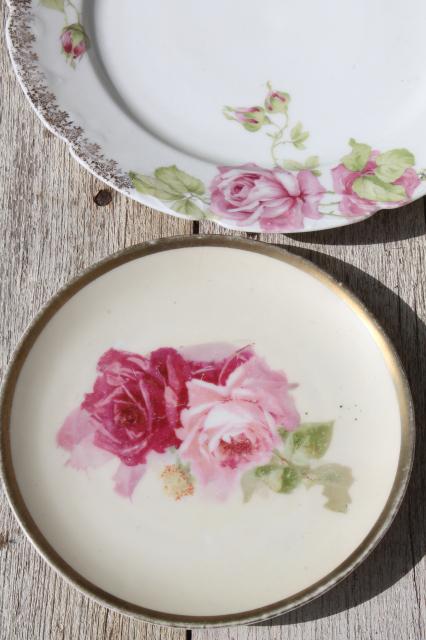 photo of vintage china dessert set, mismatched roses cake plates & serving plate #10