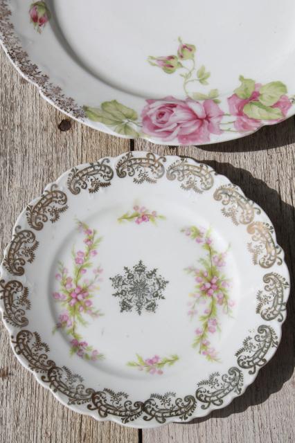 photo of vintage china dessert set, mismatched roses cake plates & serving plate #11