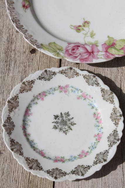 photo of vintage china dessert set, mismatched roses cake plates & serving plate #12