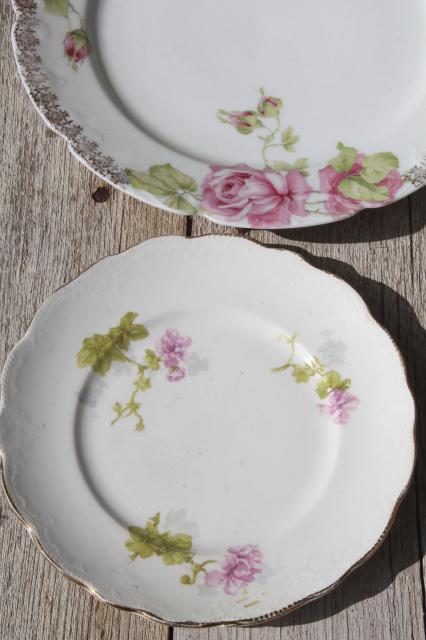 photo of vintage china dessert set, mismatched roses cake plates & serving plate #13