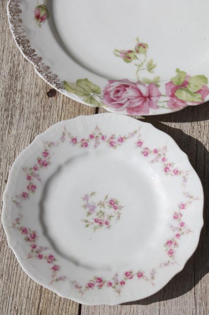 photo of vintage china dessert set, mismatched roses cake plates & serving plate #14