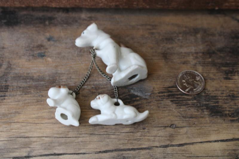 photo of vintage china dog figurines family, Jack Russell terrier w/ puppy dogs on chain leash #3