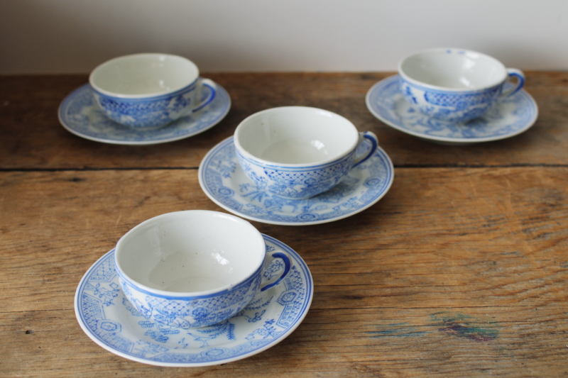 photo of vintage china doll dishes tea cups & plates, Japan hand painted blue & white porcelain  #1