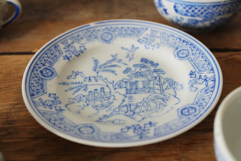 photo of vintage china doll dishes tea cups & plates, Japan hand painted blue & white porcelain  #3