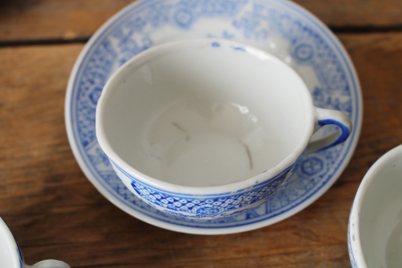 photo of vintage china doll dishes tea cups & plates, Japan hand painted blue & white porcelain  #4
