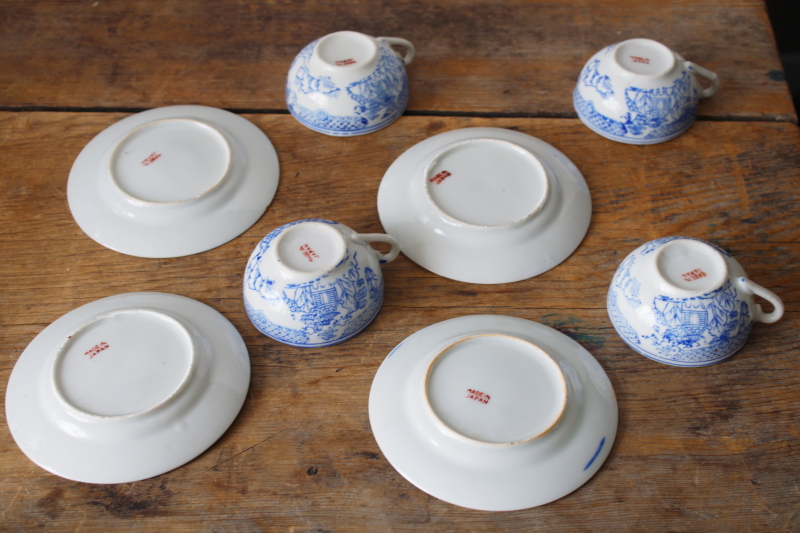 photo of vintage china doll dishes tea cups & plates, Japan hand painted blue & white porcelain  #6