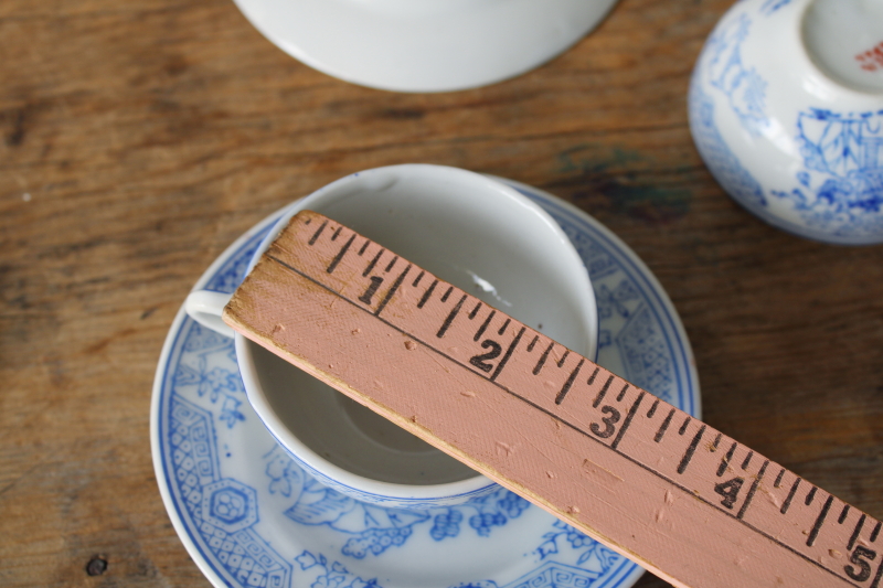 photo of vintage china doll dishes tea cups & plates, Japan hand painted blue & white porcelain  #8