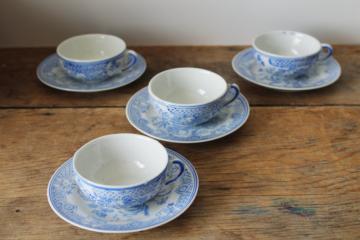 catalog photo of vintage china doll dishes tea cups & plates, Japan hand painted blue & white porcelain 