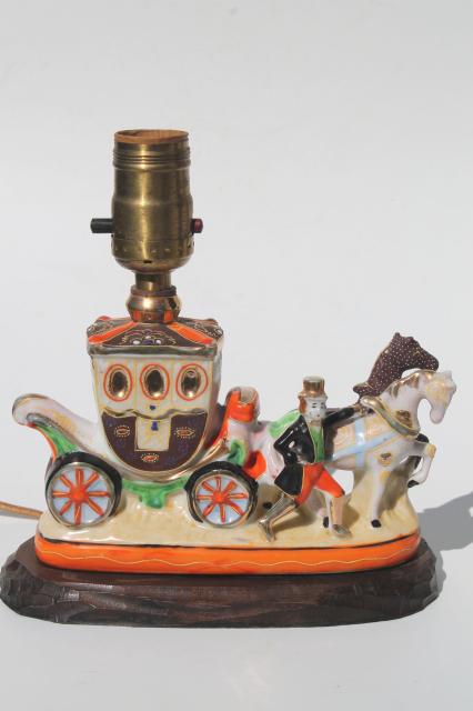 photo of vintage china figurine lamp, Cinderella's coach hand painted porcelain boudoir lamp #1