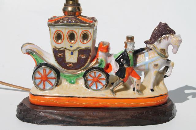 photo of vintage china figurine lamp, Cinderella's coach hand painted porcelain boudoir lamp #5