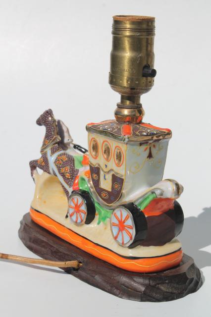 photo of vintage china figurine lamp, Cinderella's coach hand painted porcelain boudoir lamp #7