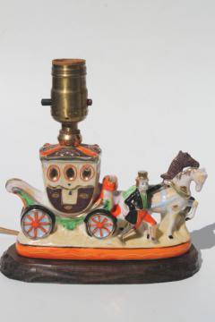 catalog photo of vintage china figurine lamp, Cinderella's coach hand painted porcelain boudoir lamp