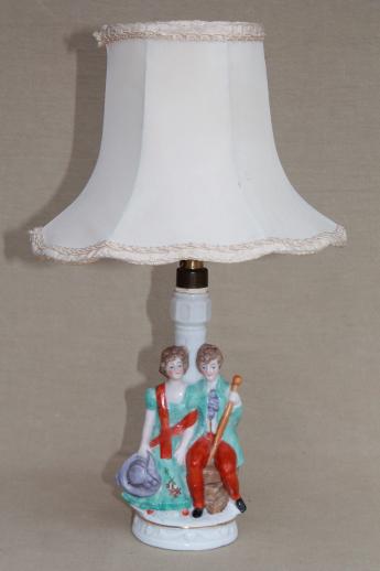 photo of vintage china figurine lamp base, french country couple w/ shepherdess #1