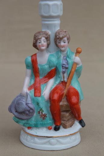 photo of vintage china figurine lamp base, french country couple w/ shepherdess #3