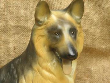 catalog photo of vintage china figurine or fireplace dog, large German Shepherd