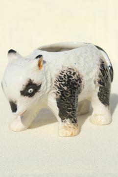 catalog photo of vintage china figurine planter pot, very old hand painted panda bear made in Japan