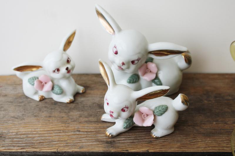 photo of vintage china figurines, Easter lambs or long eared bunnies, rabbit family  #1