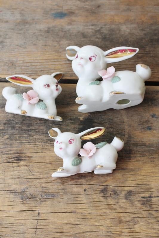 photo of vintage china figurines, Easter lambs or long eared bunnies, rabbit family  #2