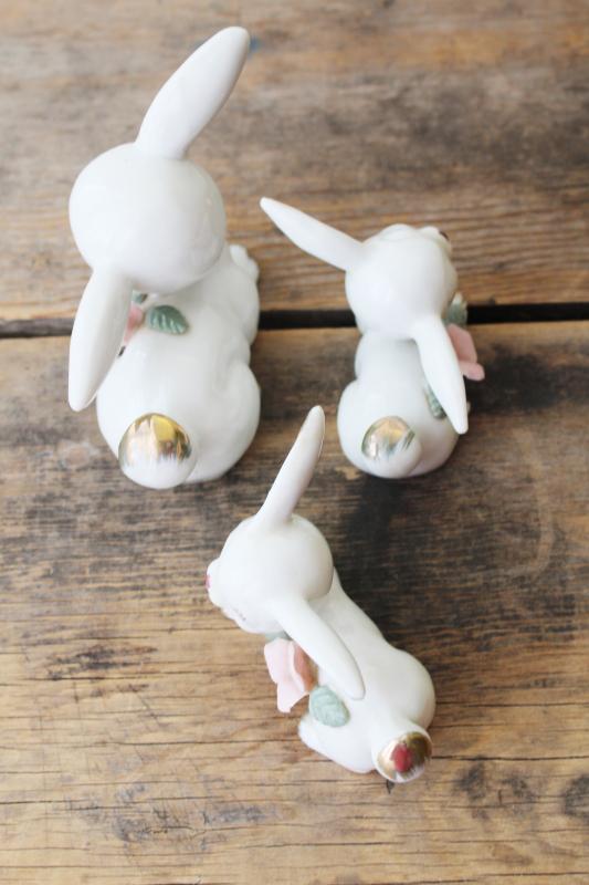 photo of vintage china figurines, Easter lambs or long eared bunnies, rabbit family  #7