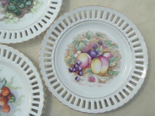 photo of vintage china fruit plates wall hangers, ribbon china w/ reticulated lace edge #4