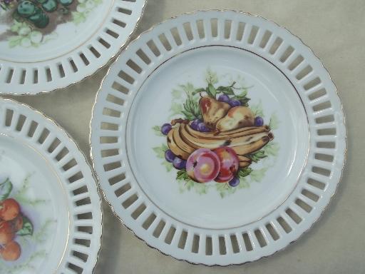 photo of vintage china fruit plates wall hangers, ribbon china w/ reticulated lace edge #5