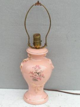 catalog photo of vintage china lamp, pretty pink with floral!